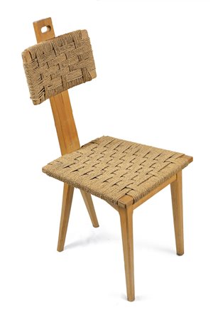 SEDIA - Sedia in legno di rovere. Sedile e schienale impagliati.