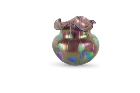 LOETZ - Vaso in vetro. Superficie iridescente nei toni del viola e oro con...