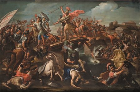 Scuola Fiorentina del XVII secolo LA BATTAGLIA DI PONTE MILVIO olio su tela,...