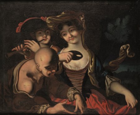 Scuola Veneta del XVIII secolo FIGURE IN MASCHERA olio su tela, cm 72x97.