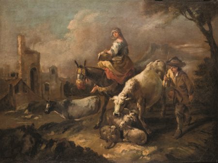 Giuseppe Zais Forno di Canale 1709 – Treviso 1781 VEDUTA CON FIGURE olio su...