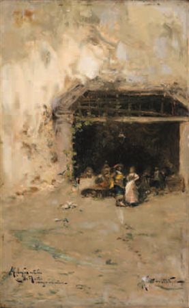 Oscar Ricciardi Napoli 1864 – 1935 VEDUTA DI PAESE, 1891 olio su tavola, cm...