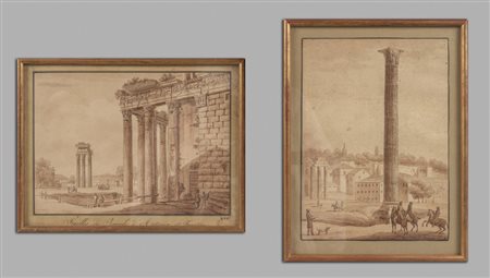 "Vedute dei Fori romani con personaggi" due 