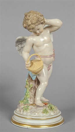 Amorino, scultura in porcellana policroma, 