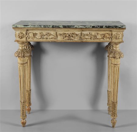 Console Luigi XVI in legno intagliato e laccato 