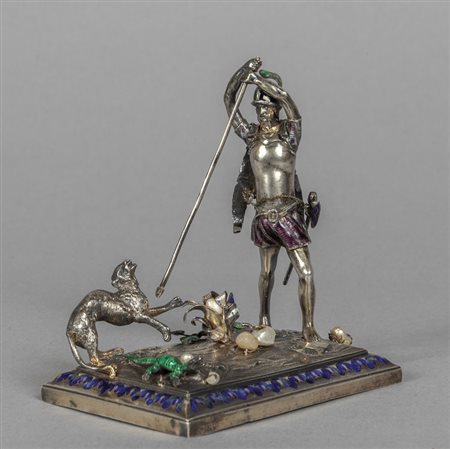 Cacciatore, gruppo in argento e smalto, Vienna 