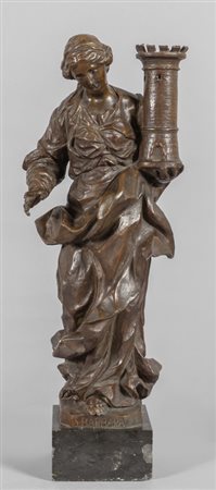 Santa Barbara, scultura in bronzo brunito, 