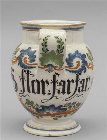 Versatoio in maiolica, decorazione in policromia 