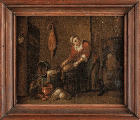 Scuola fiamminga sec.XVII "La cucina" olio su 