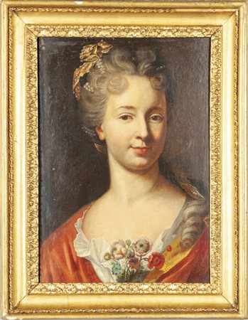 Scuola romana sec.XIX "Fanciulla con fiori sul 