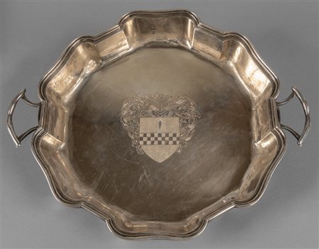 Raro vassoio Luigi XIV da portata con manici e 
