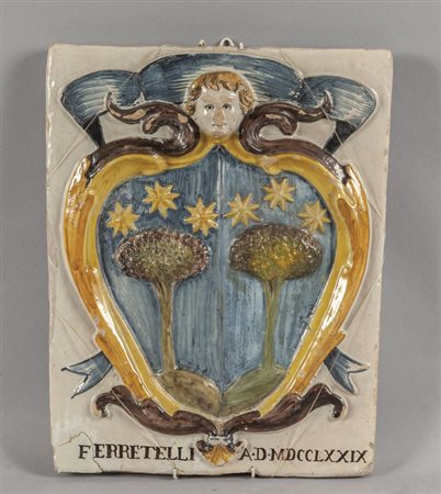 Stemma in terracotta, Famiglia Ferrettelli, d.to 