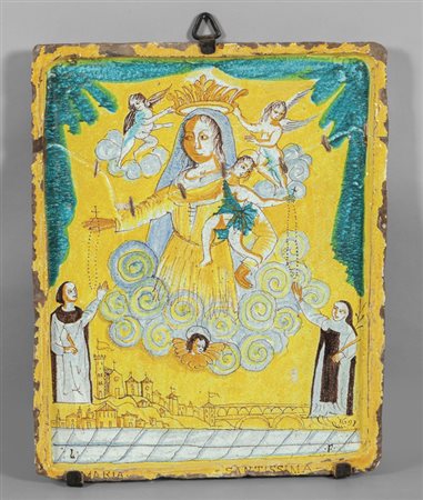 Grande placca in maiolica raffigurante Madonna 