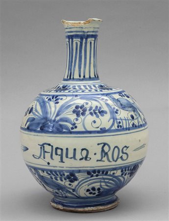 Grande bottiglia in maiolica di Savona decoro 