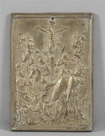 Crocefissione, placca in bronzo dorato attribuita 
