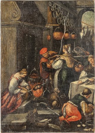 Scuola del Bassano sec.XVIII "Interno di cucina" 