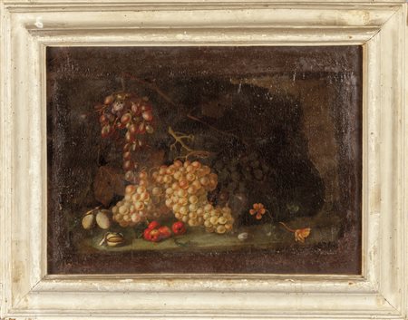 Scuola romana sec.XVII "Natura morta con uva e 