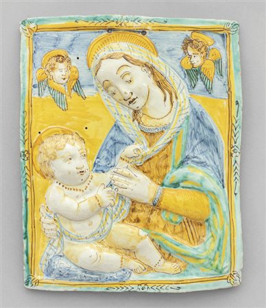 Placca in maiolica policroma raffigurante la 