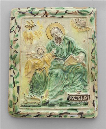 Placca in maiolica raffigurante San Marco,Italia 