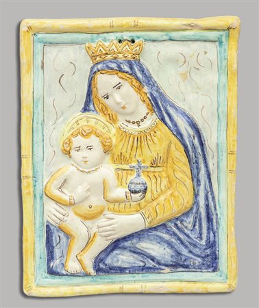 Placca in maiolica policroma raffigurante la 