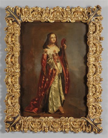 Scuola spagnola sec.XVII "Dama con mantello 