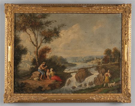 Scuola veneta sec.XVIII "Paesaggio con pescatore" 