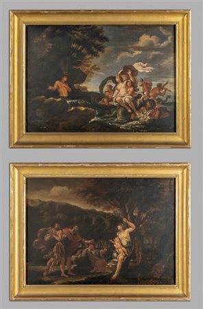 Scuola romana sec.XVII "Scene mitologiche" coppia 