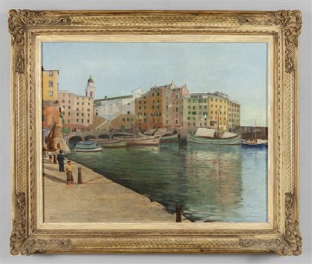 "Camogli" olio su tavoletta, s.to in b. a ds.e  