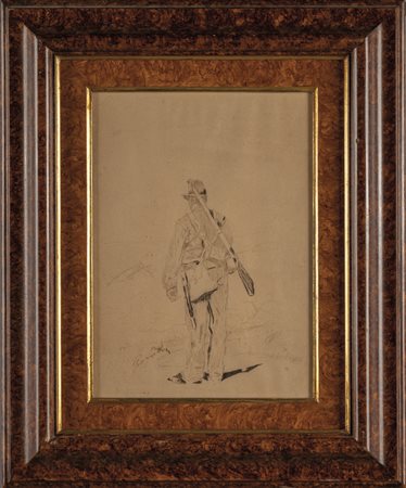 "Soldato" disegno, f.to G.Fattori, sec.XIX<br>cm. 
