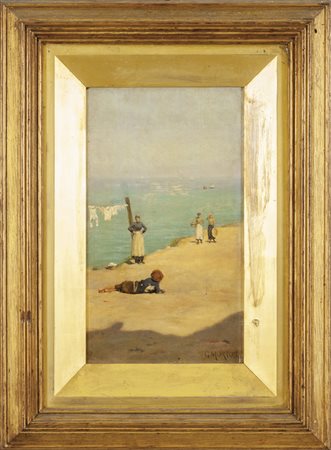 G.Morton "Panni stesi in riva al mare" olio, 