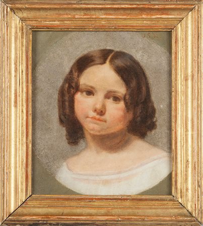 "Ragazzina con boccoli" olio, d.to 1862<br>cm. 