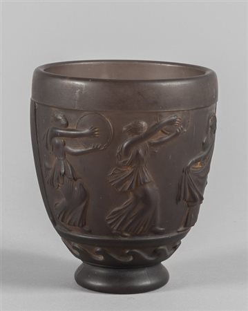 Vaso in vetro decorato con scene classiche f.to 