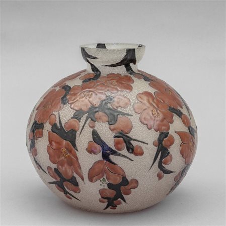 Boccia in vetro lavorato all'acido con fiori 