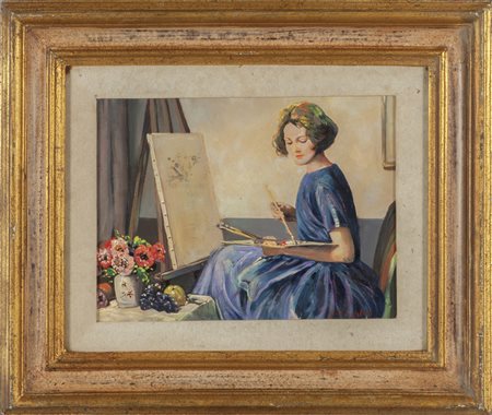 "La giovane pittrice" olio<br>cm. 38x29