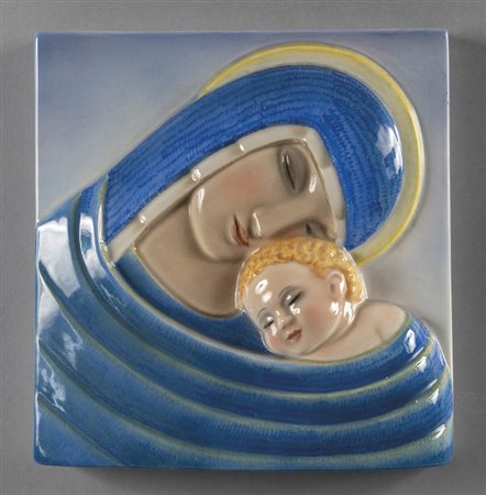 Grande placca in maiolica raffigurante Madonna 