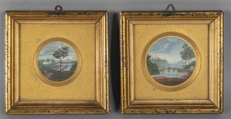 "Paesaggi" due miniature su avorio, inizi 