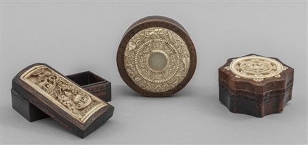 Tre scatole in legno e avorio, Cina sec.XIX