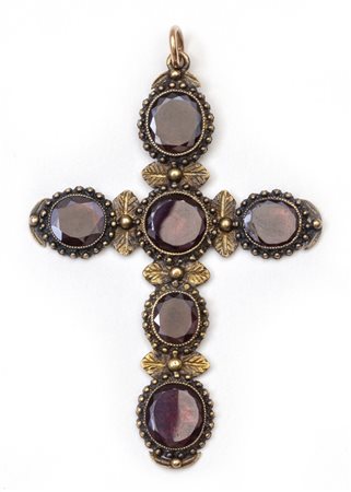 Croce in oro giallo basso titolo con incastonati 