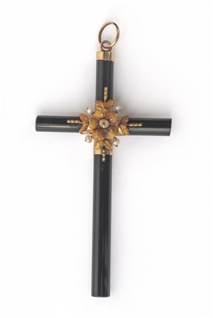 Croce in oro rosa ed onice epoca '800 con 