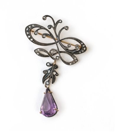 Spilla in oro giallo e argento epoca Liberty con 