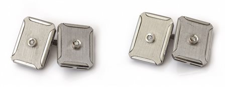 Gemelli in oro bianco a forma di scudo con 