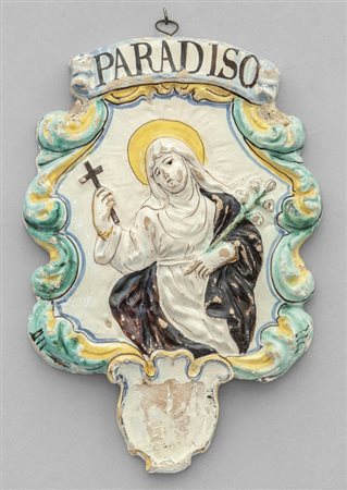 Placca in maiolica raffigurante Santa Chiara, 