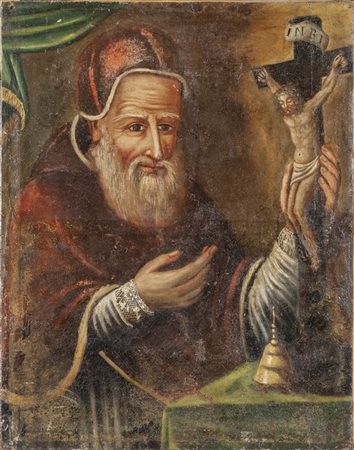 Scuola italiana sec.XVIII "Ritratto di Papa con 