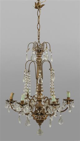 Lampadario Luigi XVI a sei luci in legno 