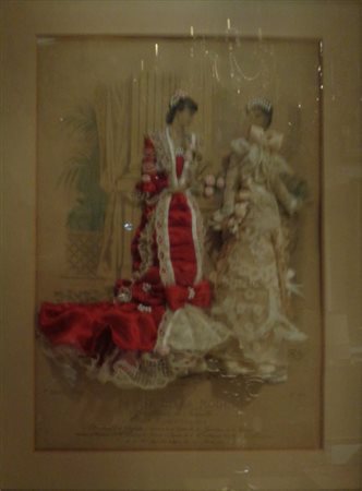 Quattro stampe con applicazioni di vestiti inizi 