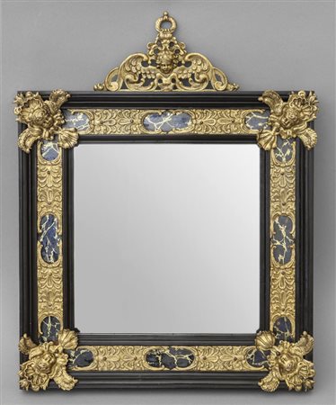 Cornice in legno ebanizzato con applicazioni in 