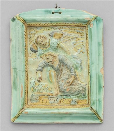 Placca in maiolica raffigurante Il trasporto di 