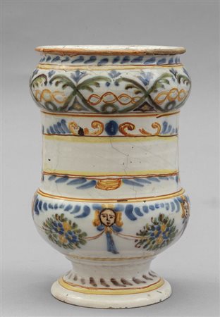 Albarello in ceramica decorato in policromia, 