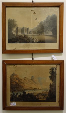 "Paesaggi" cinque stampe inglesi sec.XIX, cattivo 