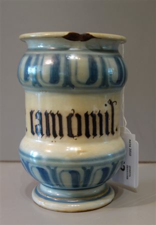 Albarello in maiolica decorato bianco e blu "Ext. 